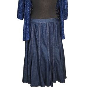 🤠Studio West Jean Flare Pleated Midi Skirt